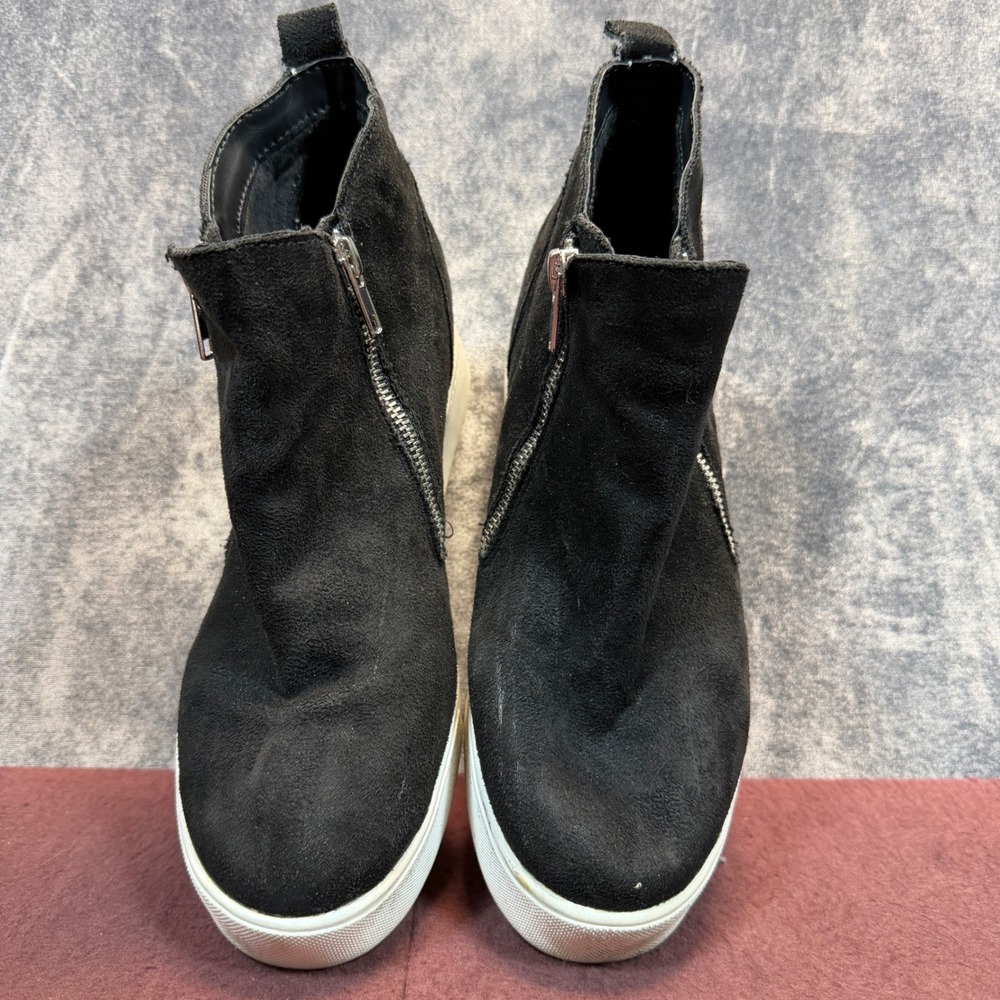 Soda Wedge Sneakers Womens Black Regular Size 10 Double Side Zip Ankle Bootie - Picture 3 of 12